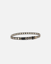 Leather belt with jewel eyelets, 2cm - | Pinko
