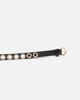 Leather belt with jewel eyelets, 2cm - | Pinko