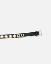 Leather belt with jewel eyelets, 2cm - | Pinko