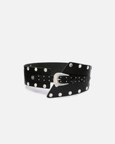 Leather belt with studs and strap, 15 cm - | Pinko