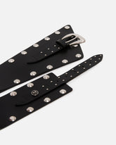 Leather belt with studs and strap, 15 cm - | Pinko