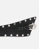 Leather belt with studs and strap, 15 cm - | Pinko