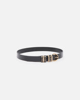 Shiny leather belt with metal loops, 3 cm - | Pinko