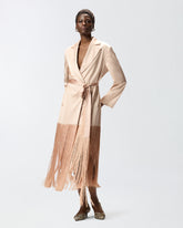 Satin trench coat with fringing - | Pinko