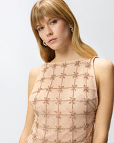 Sleeveless tulle top with crystals - | Pinko
