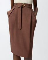 Slim-fitting calf-length skirt with belt - Brown | Pinko