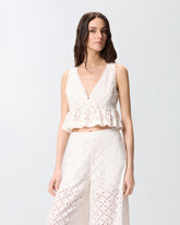 Crop top with ruffle and openwork pattern - | Pinko
