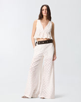 Crop top with ruffle and openwork pattern - | Pinko