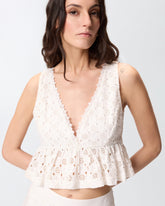 Crop top with ruffle and openwork pattern - | Pinko