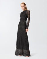 Long dress with mesh and floral lace - | Pinko
