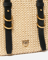 Raffia and leather shoulder bag - | Pinko