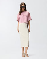 Cropped T-shirt with PINKO distressed embroidery - | Pinko