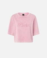 Cropped T-shirt with PINKO distressed embroidery - | Pinko