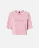 Cropped T-shirt with PINKO distressed embroidery - | Pinko