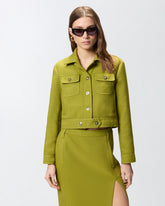 Cropped jacket with topstitching - Green | Pinko