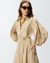 Long shirt dress in cotton with belt - | Pinko