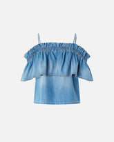 Denim top with ruffle and open shoulders - | Pinko