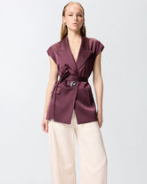 Sleeveless jacket in satin - | Pinko