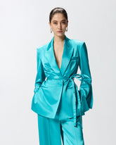 Satin jacket with belt - Light blue | Pinko
