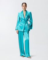 Satin jacket with belt - Light blue | Pinko