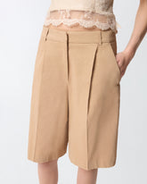 Bermuda shorts with pressed pleat detail - Beige | Pinko