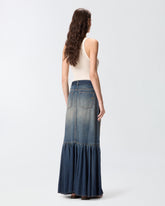 Langer Rock aus Denim mit Rüsche und Gürtel - | Pinko