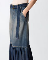 Langer Rock aus Denim mit Rüsche und Gürtel - | Pinko
