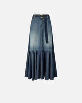 Langer Rock aus Denim mit Rüsche und Gürtel - | Pinko
