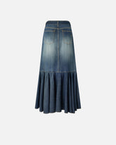 Langer Rock aus Denim mit Rüsche und Gürtel - | Pinko