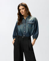 Denim shirt with balloon sleeves - | Pinko