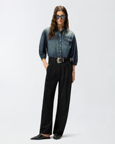 Denim shirt with balloon sleeves - | Pinko