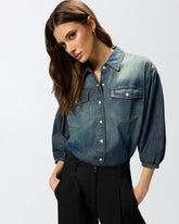 Denim shirt with balloon sleeves - | Pinko