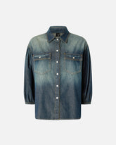 Denim shirt with balloon sleeves - | Pinko