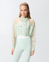 Cropped pea coat in pure silk organza - Sage Green | Pinko