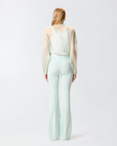 Cropped pea coat in pure silk organza - Sage Green | Pinko