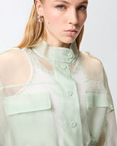 Cropped pea coat in pure silk organza - Sage Green | Pinko