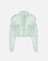 Cropped pea coat in pure silk organza - Sage Green | Pinko