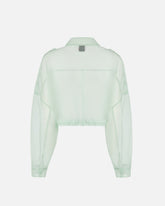 Cropped pea coat in pure silk organza - Sage Green | Pinko