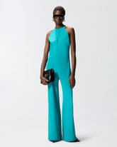 Long playsuit with halterneck and jewel decoration - Light blue | Pinko