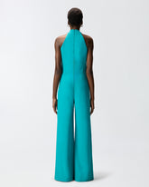 Long playsuit with halterneck and jewel decoration - Light blue | Pinko