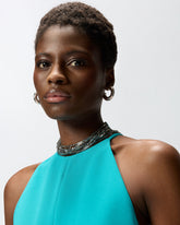 Long playsuit with halterneck and jewel decoration - | Pinko