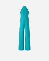 Long playsuit with halterneck and jewel decoration - Light blue | Pinko