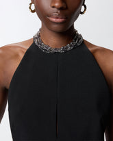 Long playsuit with halterneck and jewel decoration - Black | Pinko