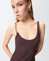 Slim-fit midi dress with jewel strap - | Pinko