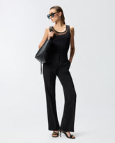 Trousers in canvas with pressed pleat detail - | Pinko