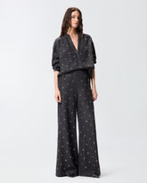 Wide-leg jeans in dark denim with eyelets - | Pinko