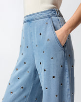 Denim jeans with eyelets - | Pinko