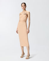 Slim-fit midi dress with jewel embroidery - Beige | Pinko