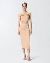 Slim-fit midi dress with jewel embroidery - Beige | Pinko