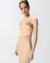 Slim-fit midi dress with jewel embroidery - Beige | Pinko